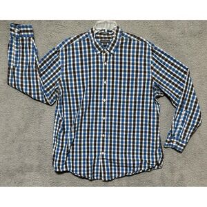 Eddie Bauer Shirt Mens XL Blue Gray Plaid Button Down Relaxed Fit Outdoors Hike